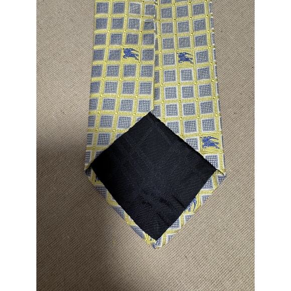 Burberry Tie Mens One Size Yellow Blue Check Equestrian Knight Silk Italy - Picture 6 of 11